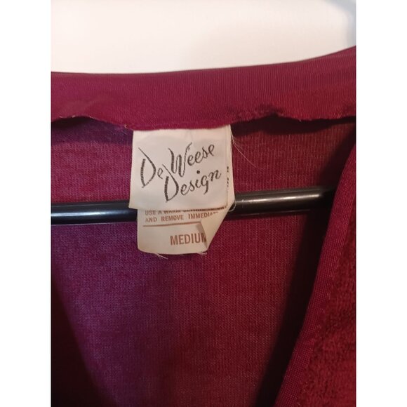Vintage DeWeese Designs Medium Maroon Red Velour Jumper Suit One Piece Retro Dis - Picture 3 of 5